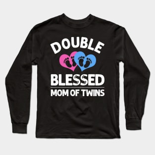 Funny New Mom Of Twins Gift For Women Mother Announcement Long Sleeve T-Shirt